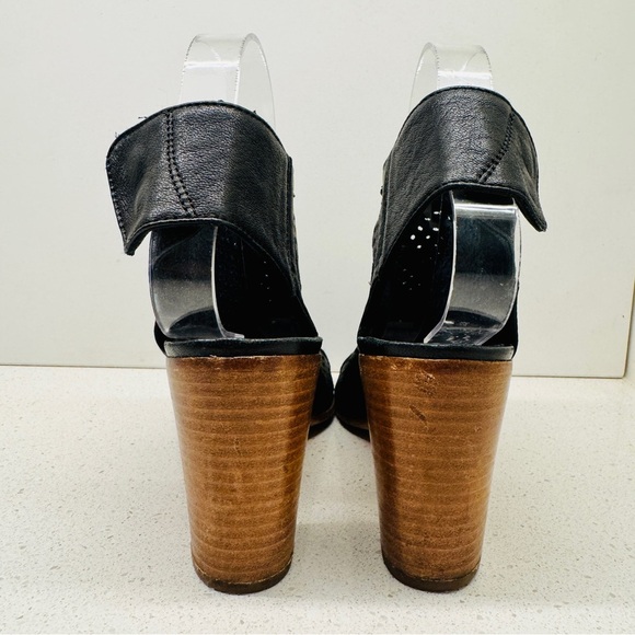 Mimosa Black Genuine Soft Leather Shoes Peep Toe Stacked Heel Sandals Sz 37 - Picture 6 of 15